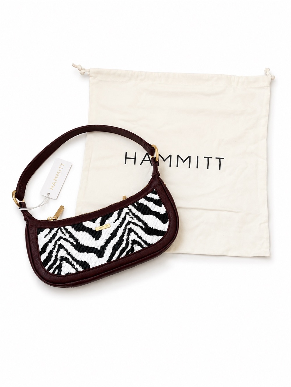 Hammitt Becker Sml Zebra/Brushed Gold Shoulder/Baguette Bag NWT